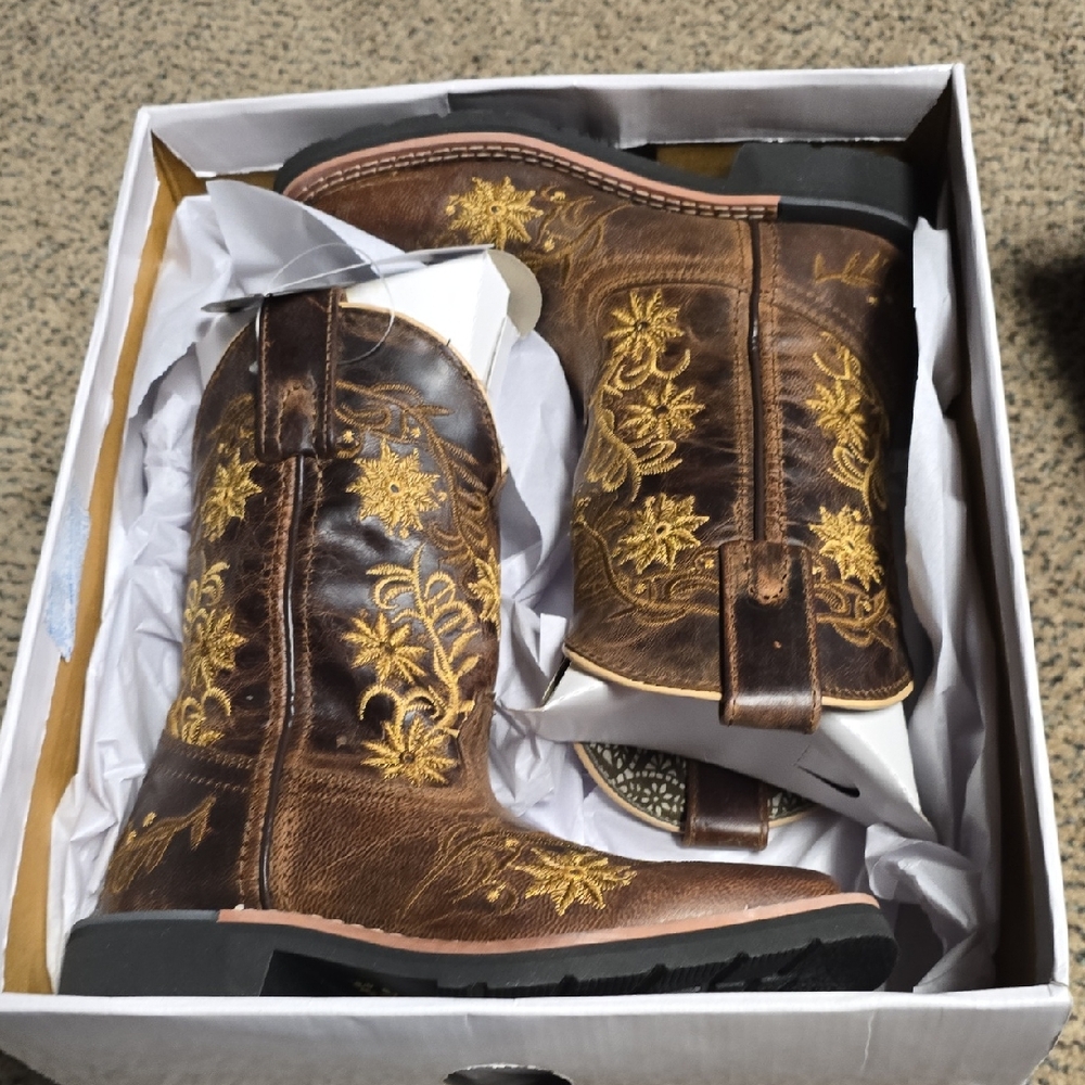 Dan Post Brown and Gold Floral Cowboy Boots